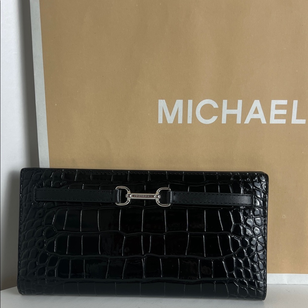NWT Michael Kors Black Croc Embossed Wallet